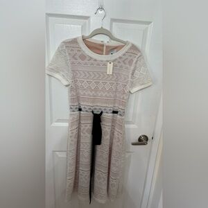 HD in Paris Cream Lace Dress with Black Bow